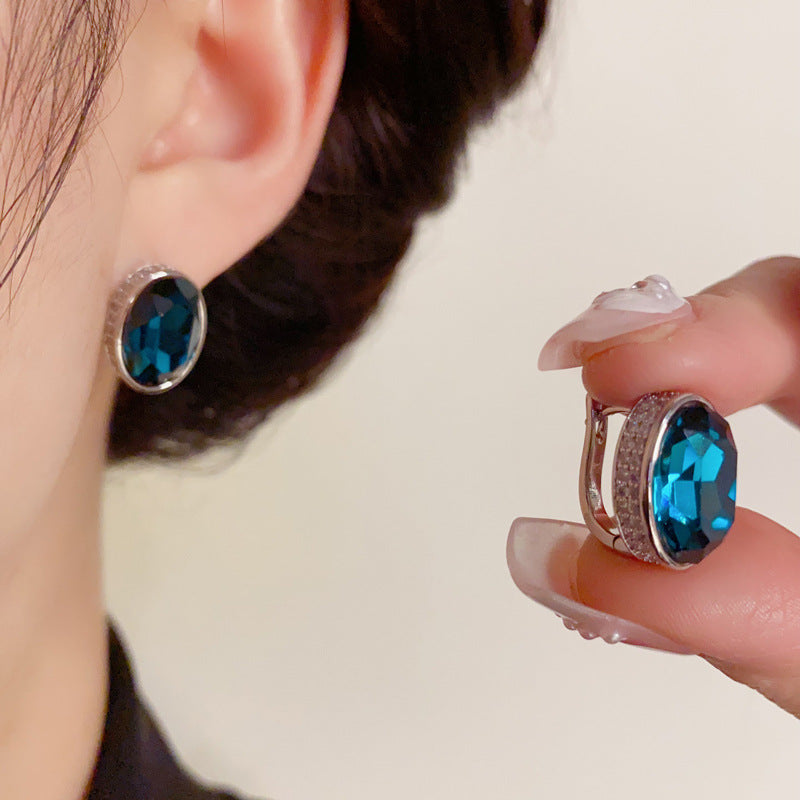 S925 Plated Geometric Oval Earrings - Purple/Blue Minimalist Style