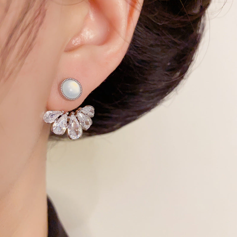Elegant Zircon Droplet Front-Back Stud Earrings – Waterdrop Design