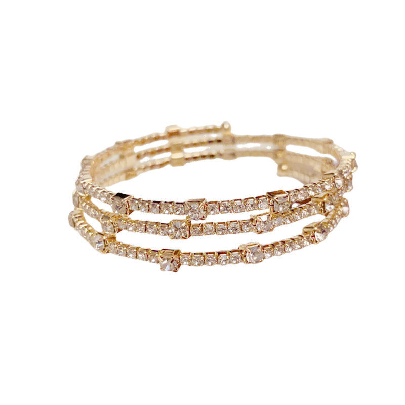 14K Luxury Multi-Layer Rhinestone Stretch Bracelet – Geometric Design