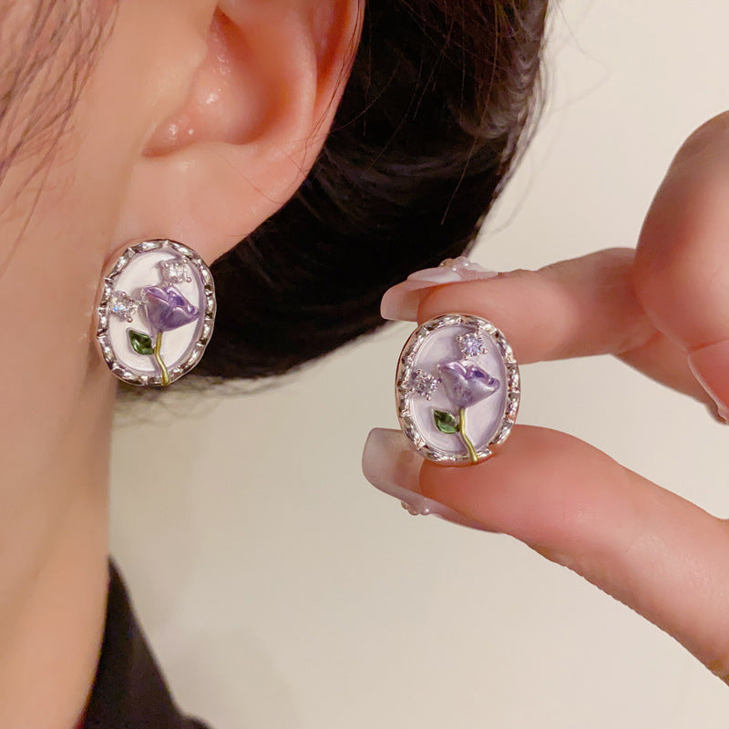 Luxury Silver Tulip Flower Stud Flower Earrings – Elegant Design