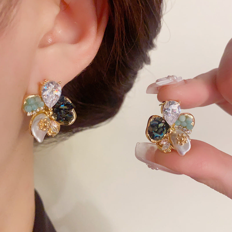 14K Gold-Plated Handmade Floral Stud Earrings - Elegant & Chic Design