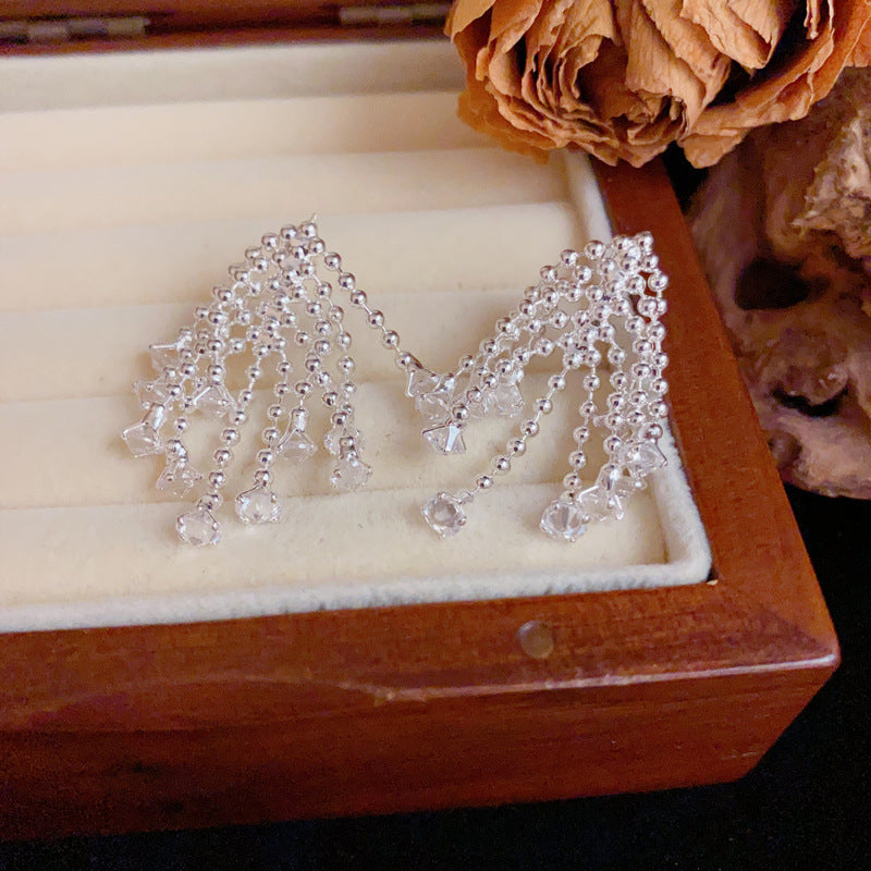 Luxury Fireworks Zircon Tassel Stud Earrings– Elegant Geometric Design