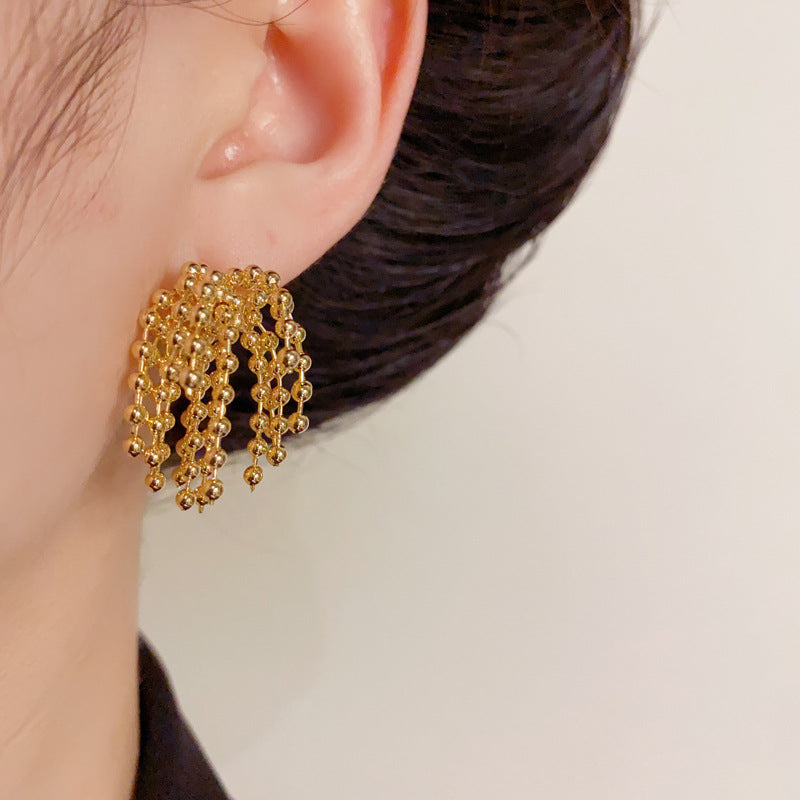 14K Gold-Plated Firework Tassel Drop Earrings – Bold Geometric Design