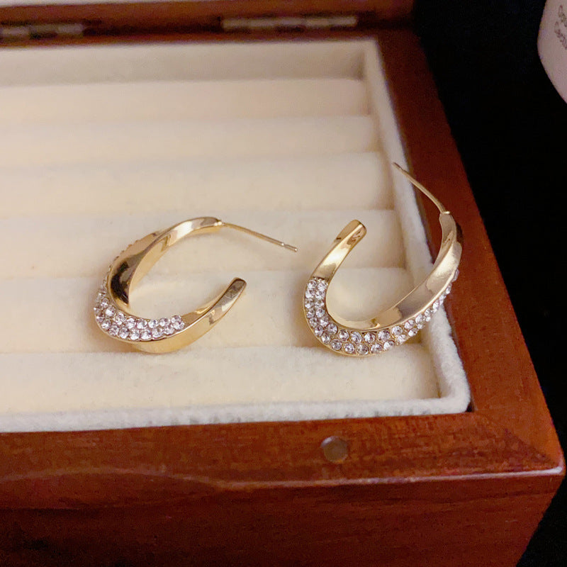 Gold & Silver Full Zircon Twisted C Earrings - Chic Minimalist Design