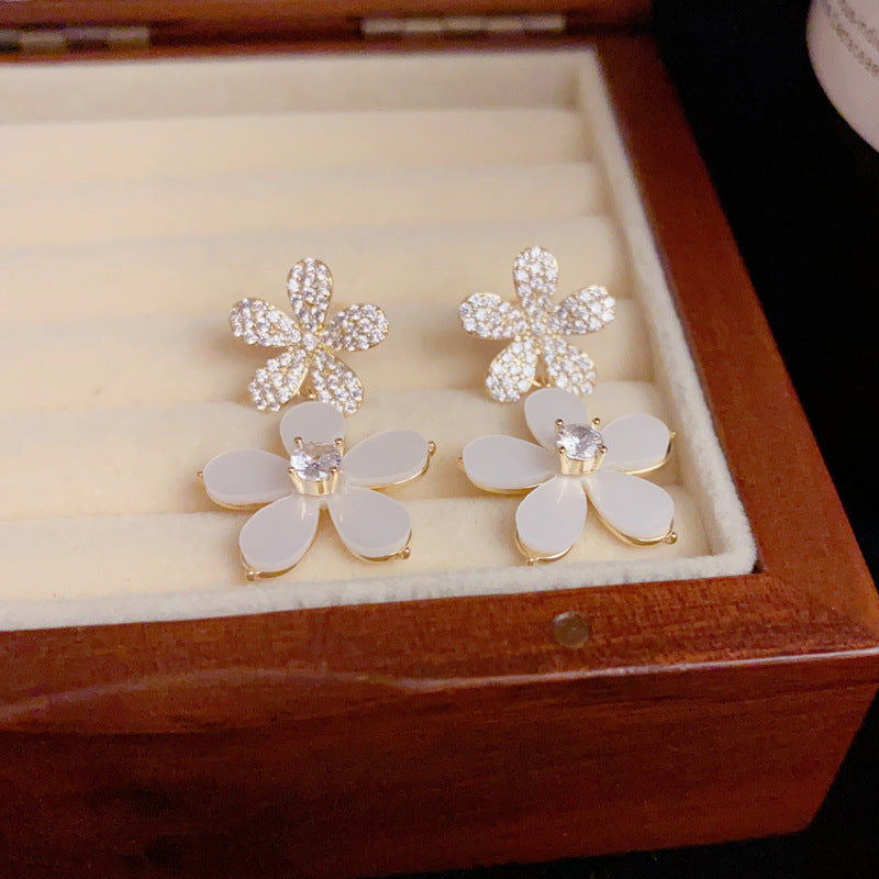 14K Gold-Plated Zircon Flower Drop Earrings - Chic Floral Elegance