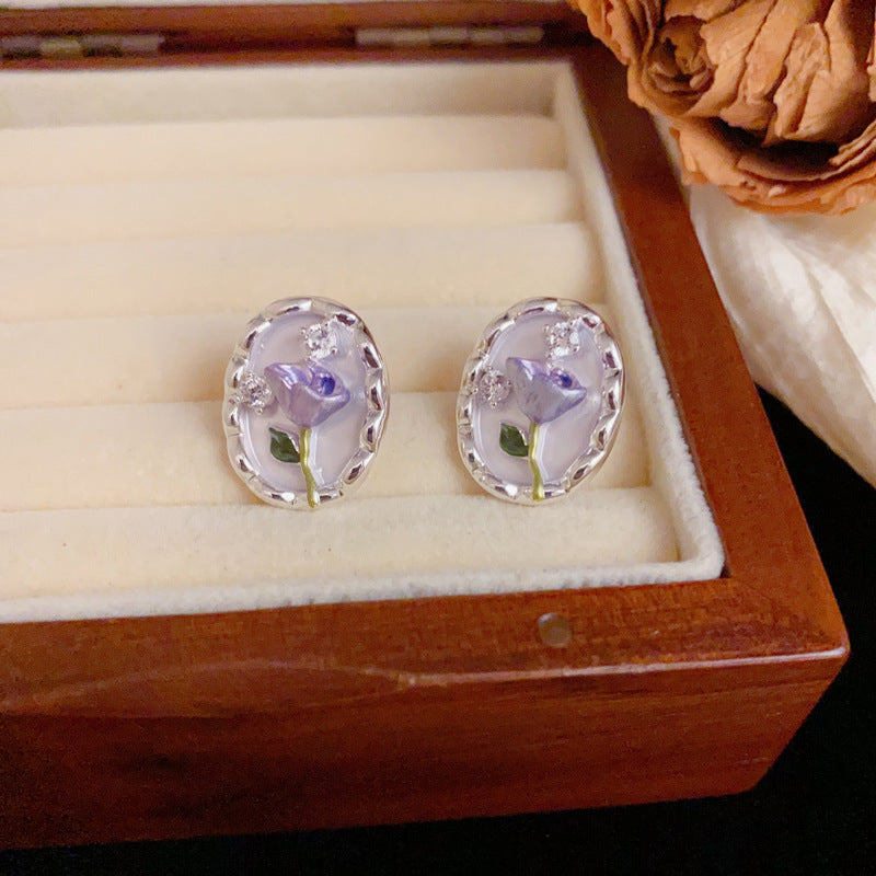Luxury Silver Tulip Flower Stud Flower Earrings – Elegant Design