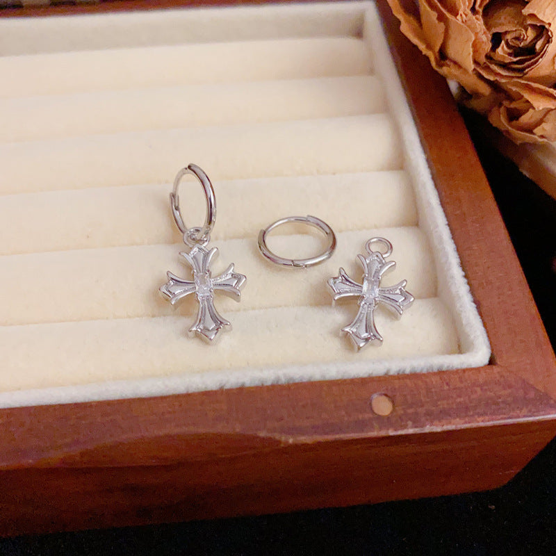 Luxury Silver Zircon Cross Ear Cuff Earrings – Elegant Design