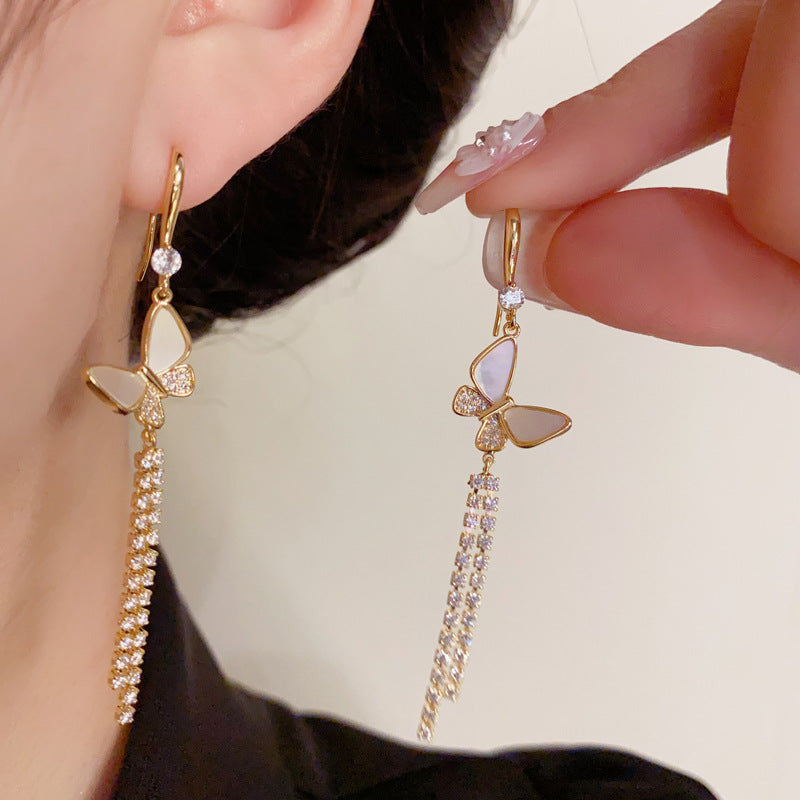 14K Gold-Plated Shell Butterfly Tassel Earrings - Chic Elegance Design
