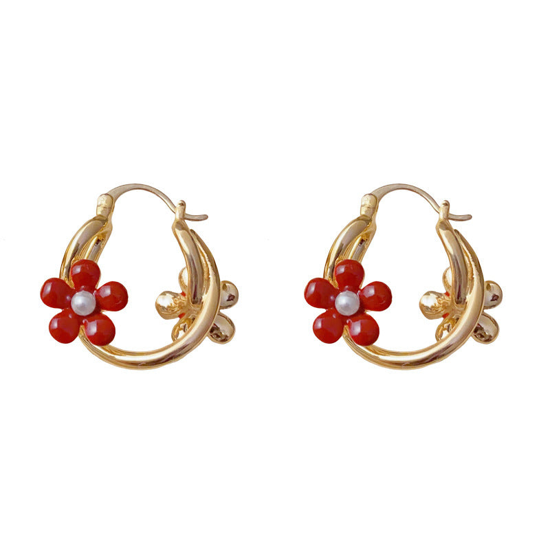 Elegant Red Metal Petal Ear Cuff Earrings – Floral Design