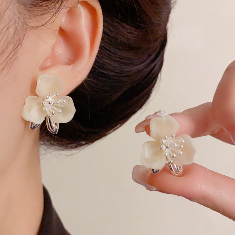 Luxury Oversized Camellia Metal Flower Earrings – French Design