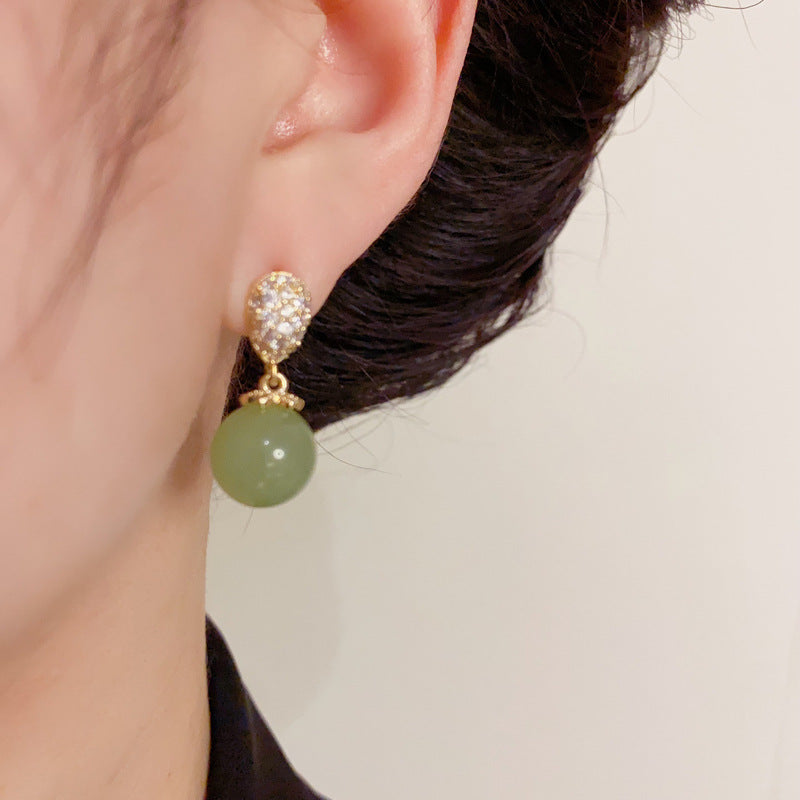 14K Gold-Plated Waterdrop Green Bead Earrings – Elegant Design