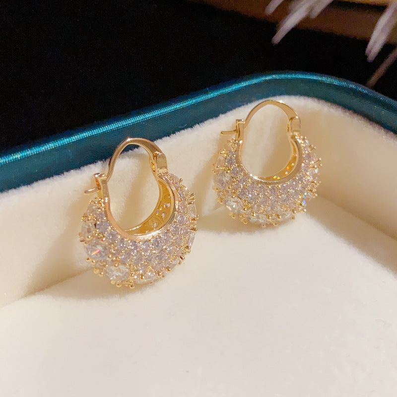 14K Gold-Plated Oval Zircon Bag Earrings - Chic & Elegant Jewelry