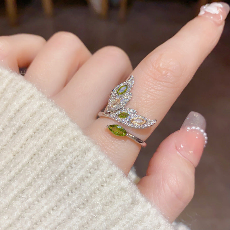 14K Gold-Plated Zircon Fish Tail Adjustable Ring - Elegant Minimalist