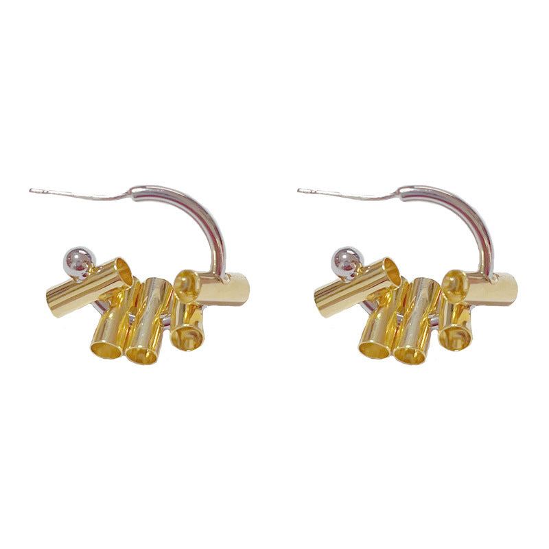 14K Gold-Plated Metal C-Shaped Hoop Earrings - Modern Geometric Design