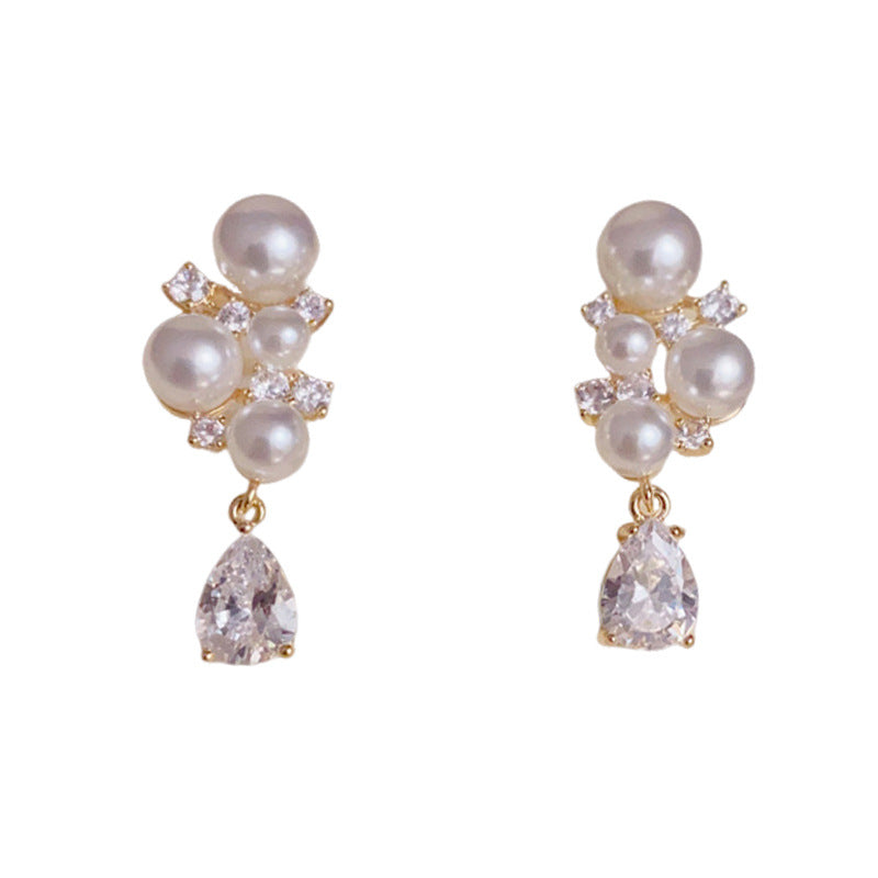 14K Gold-Plated Pearl Grape Cluster Drop Earrings– Elegant Chic Design