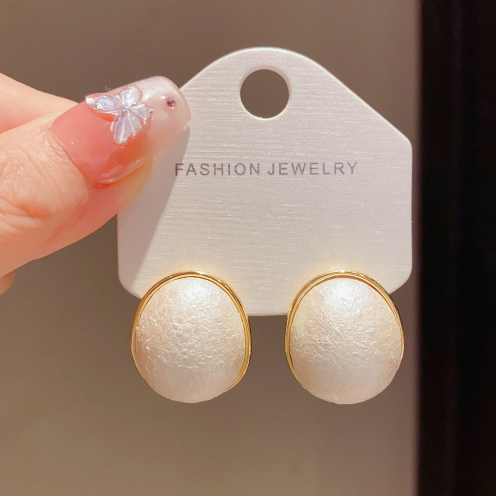 Eaioncol Geometric Oval Cotton Pearl Stud Earrings Gold