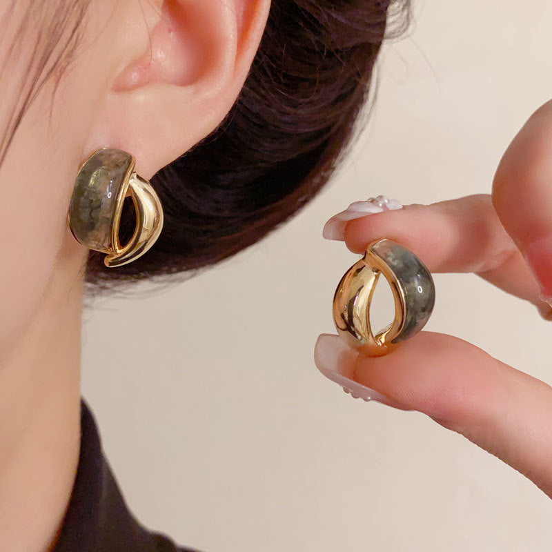 Luxury Resin Metal Cross Stud Earrings – Geometric Design