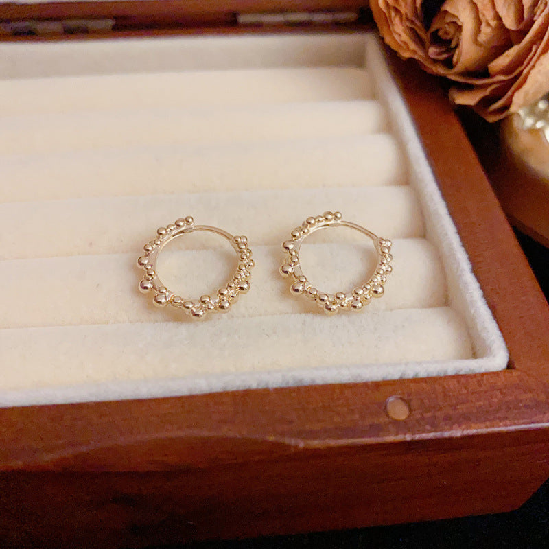 Minimalist Metal Bead Small Circle Earrings – Geometric Design