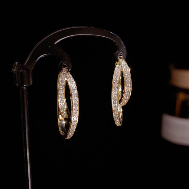 14K Gold-Plated Zircon Double Circle Earrings-Vintage Waterdrop Design