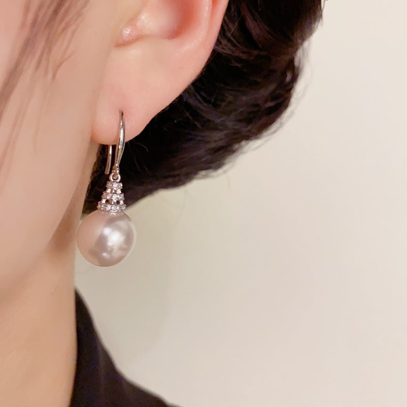 14K Gold-Plated Zircon Pearl Tassel Hook Earrings – Elegant Design