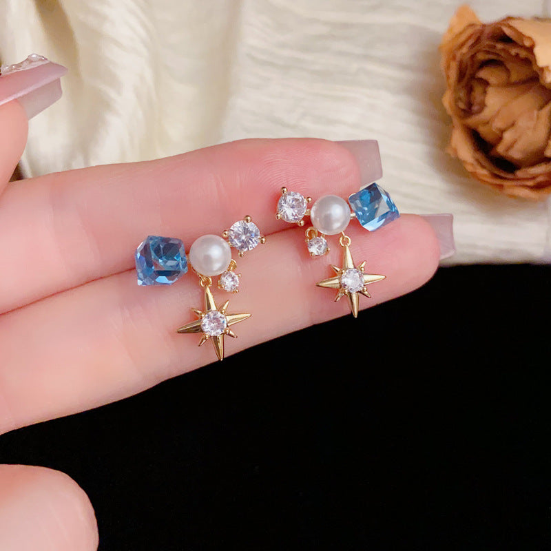 Luxury Blue Sugar Cube Crystal Star Drop Earrings – Star-Shaped Design