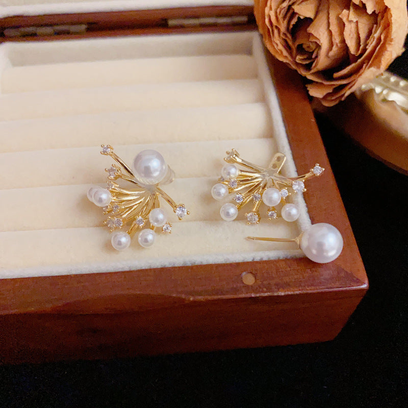 Pearl Firework Cascade Drop Earrings – Geometric Back-Hang Design