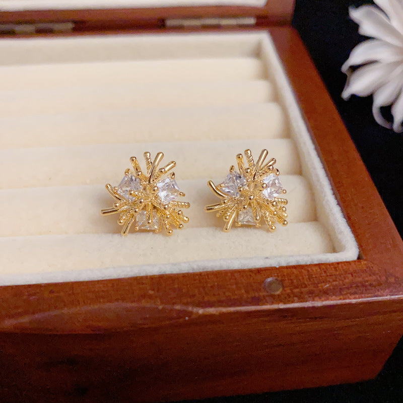 Elegant Zircon Firework Stud Earrings – Geometric Design