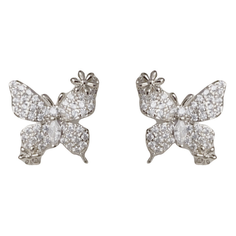 14K Gold-Plated Full Zircon Butterfly Stud Earrings – Elegant Sparkle