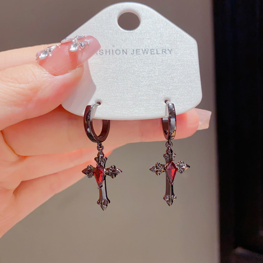 Eaioncol Black Cross Clicker Hoop Earrings Gold