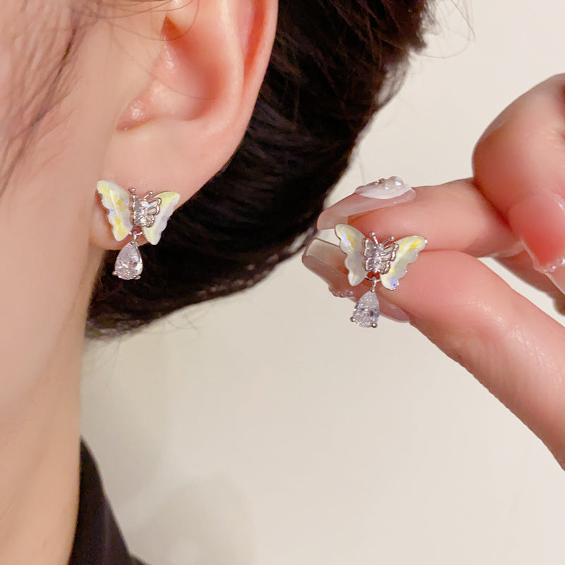 14K Gold Butterfly Teardrop Drop Earrings - Chic Elegance Design