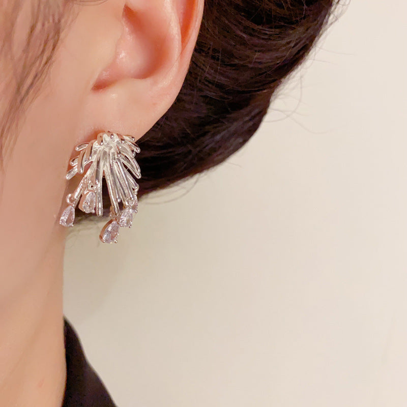 Elegant Metal Firework Zircon Teardrop Earrings – Geometric Design