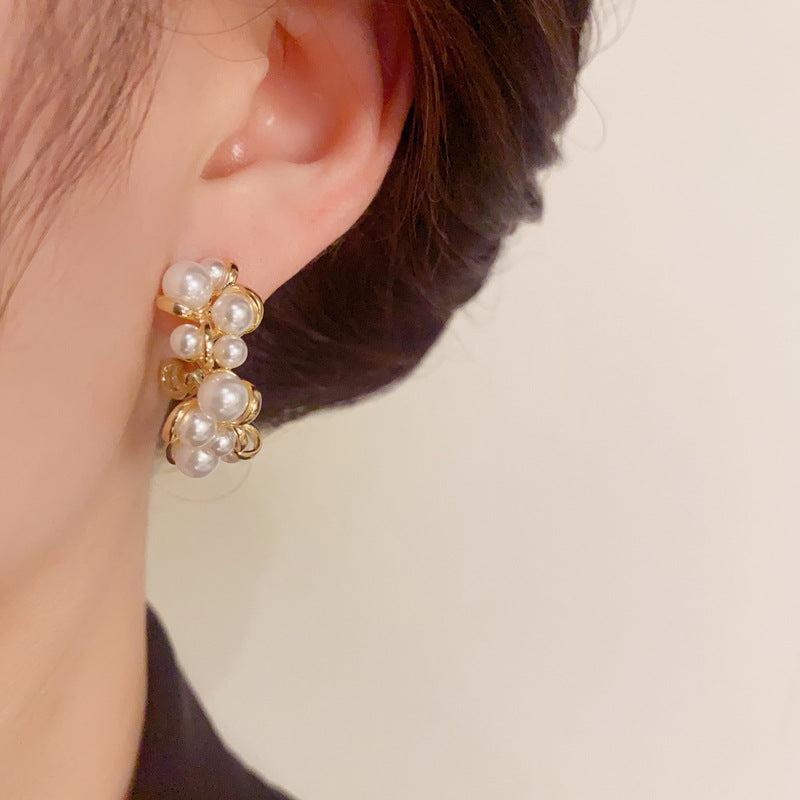 14K Gold-Plated Pearl Wrap Hoop Earrings - Elegant Minimalist