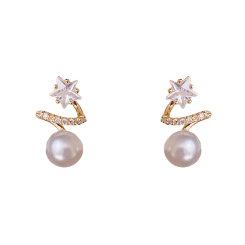 Luxury Zircon Star-Shaped & Pearl Stud Earrings – Elegant Design