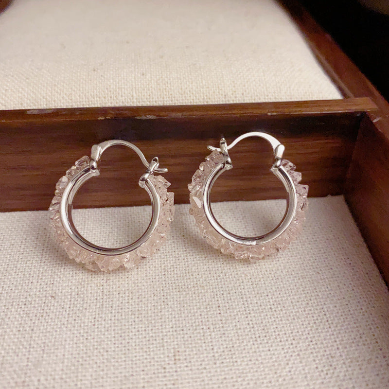 14K Gold Crystal Circle Hoop Earrings – Elegant Minimalist Style