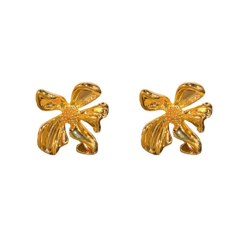 18K Gold-Plated Irregular Metal Flower Stud Earrings – French Design