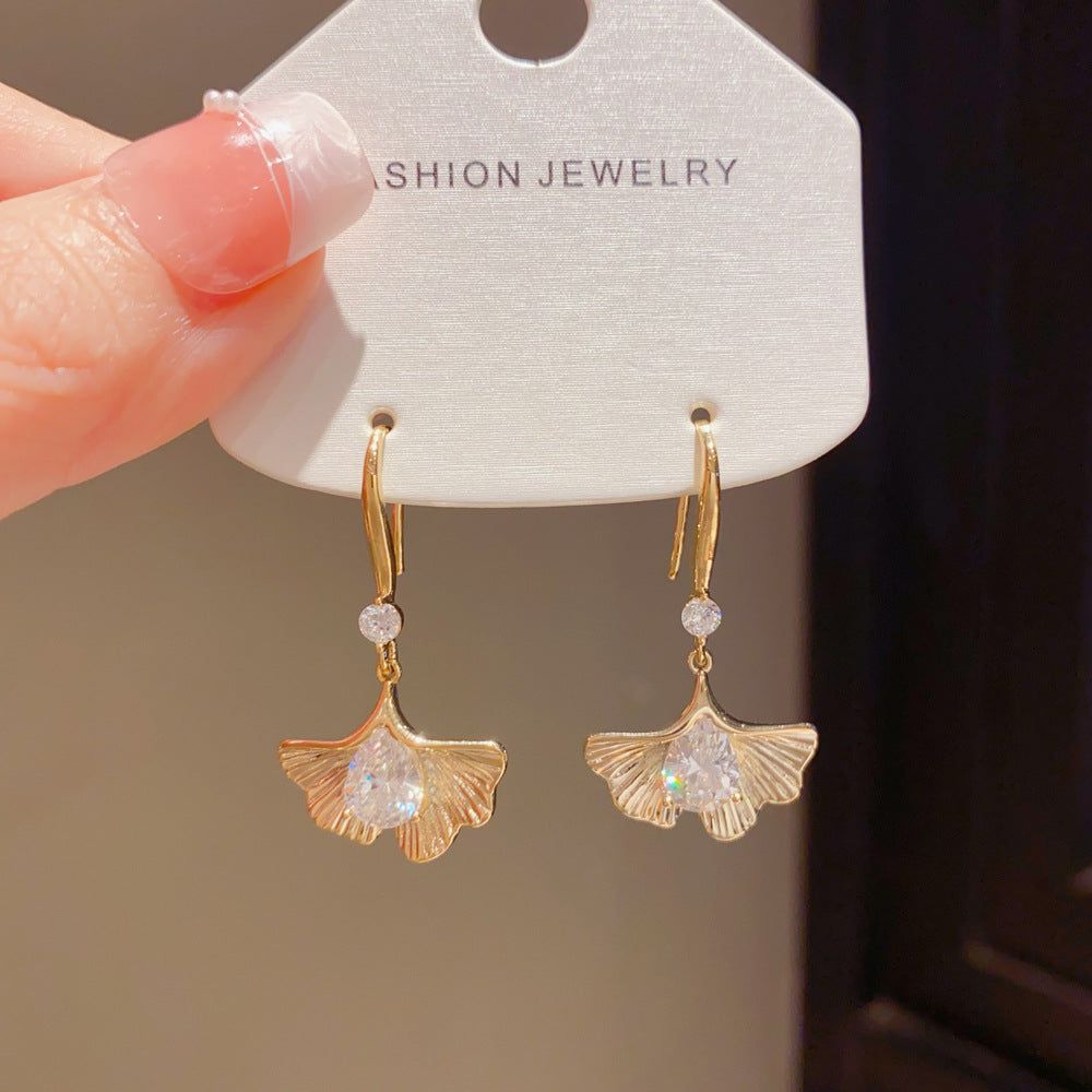 Eaioncol Ginkgo Leaf CZ Ear Hooks Gold Silver