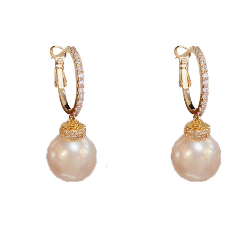 14K Gold-Plated Luxury Zircon & Pearl Drop Earrings – Geometric Design