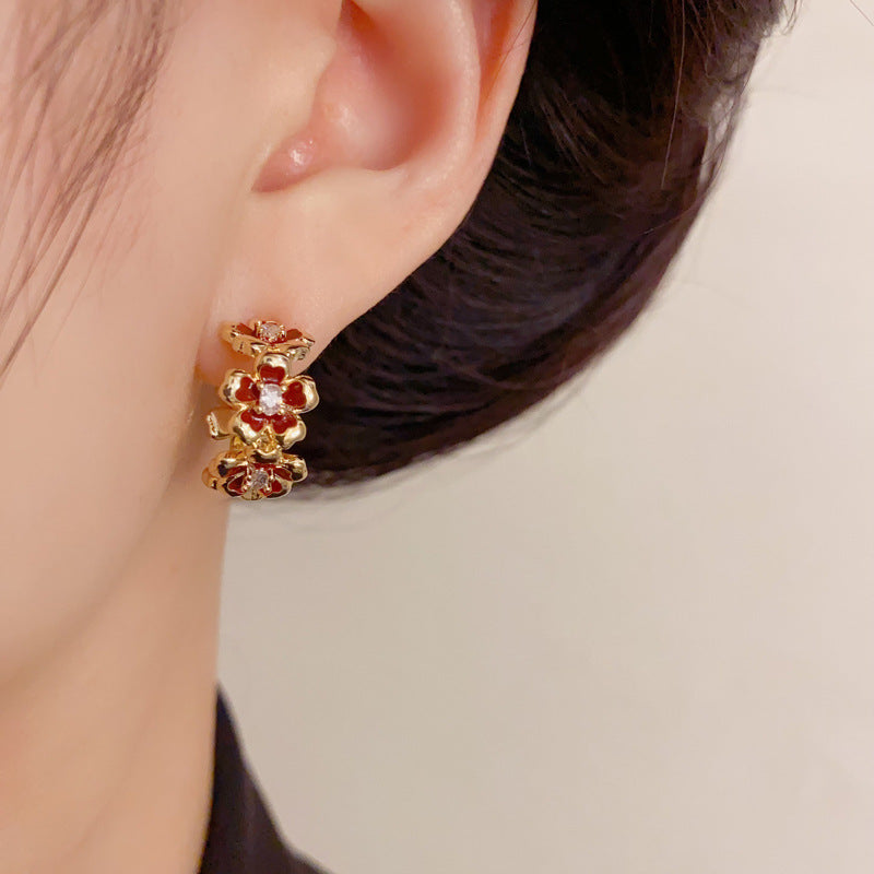 Luxury Enamel Petal C-Hoop Earrings – Elegant Floral Design