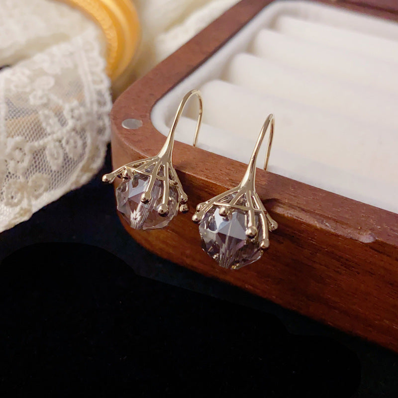 Luxury Smoky Grey Crystal Claw Drop Earrings – Minimalist Design