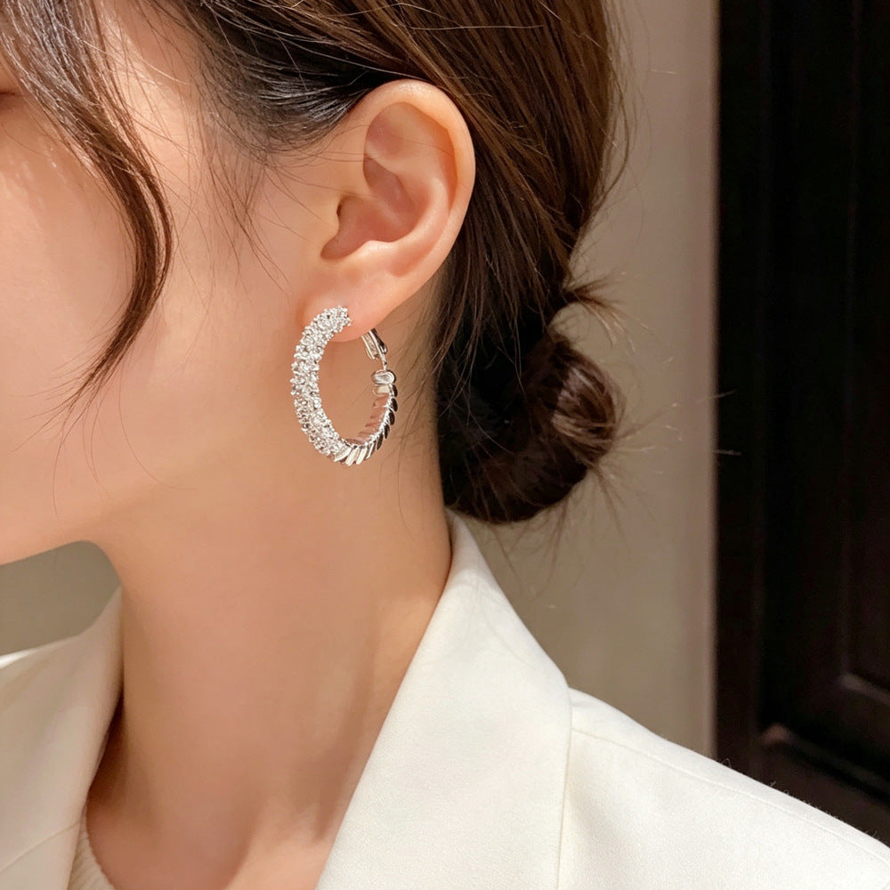 Eaioncol Crushed Metal CZ Hoop Earrings Gold Silver