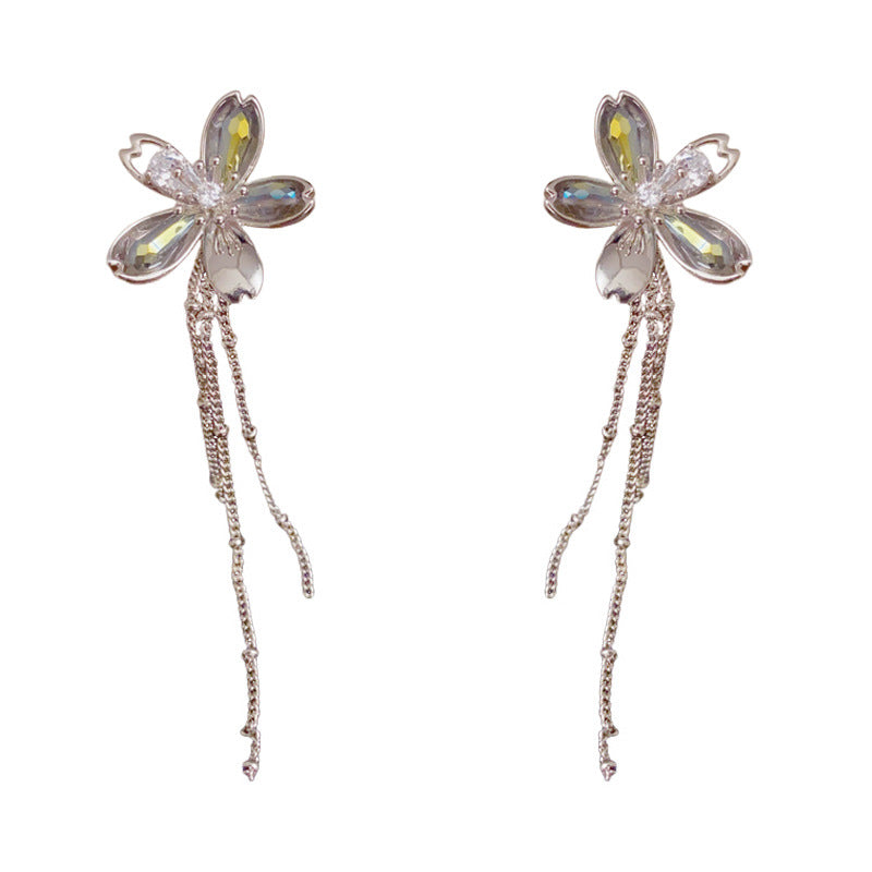 Elegant Light Coffee Gold Petal Tassel Drop Earrings – Floral Design