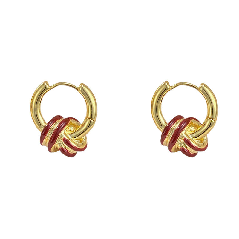 Elegant Red Wrapped Circle Ear Cuff Earrings – Geometric Design