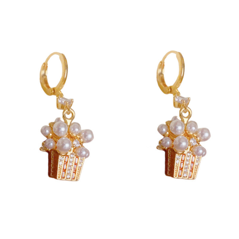 Luxury Pearl Popcorn Drop Gold Earrings – Geometric Design