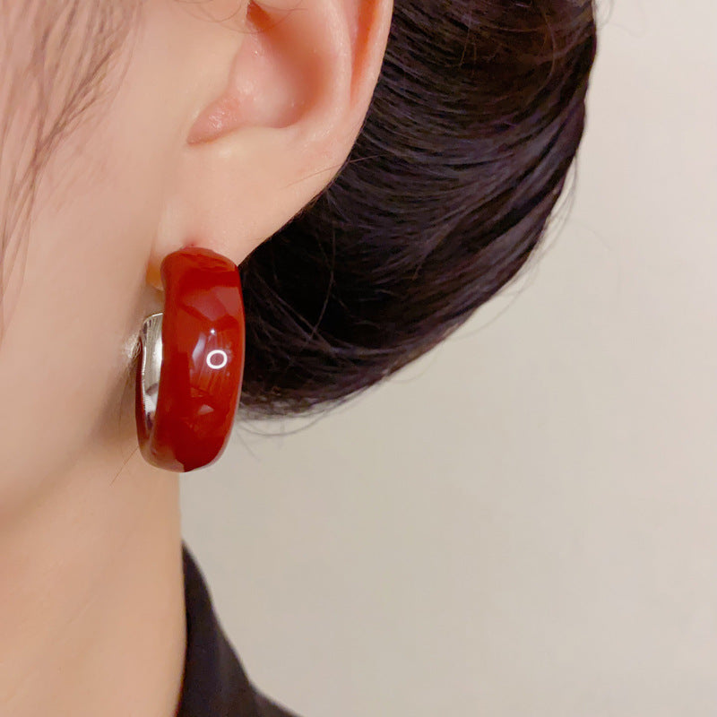 Luxury Wide-Edge Color Hoop Earrings – Geometric Design