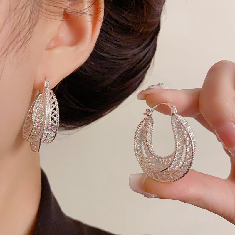 Luxury Thick Silver Geometric Hoop Earrings – Elegant Design