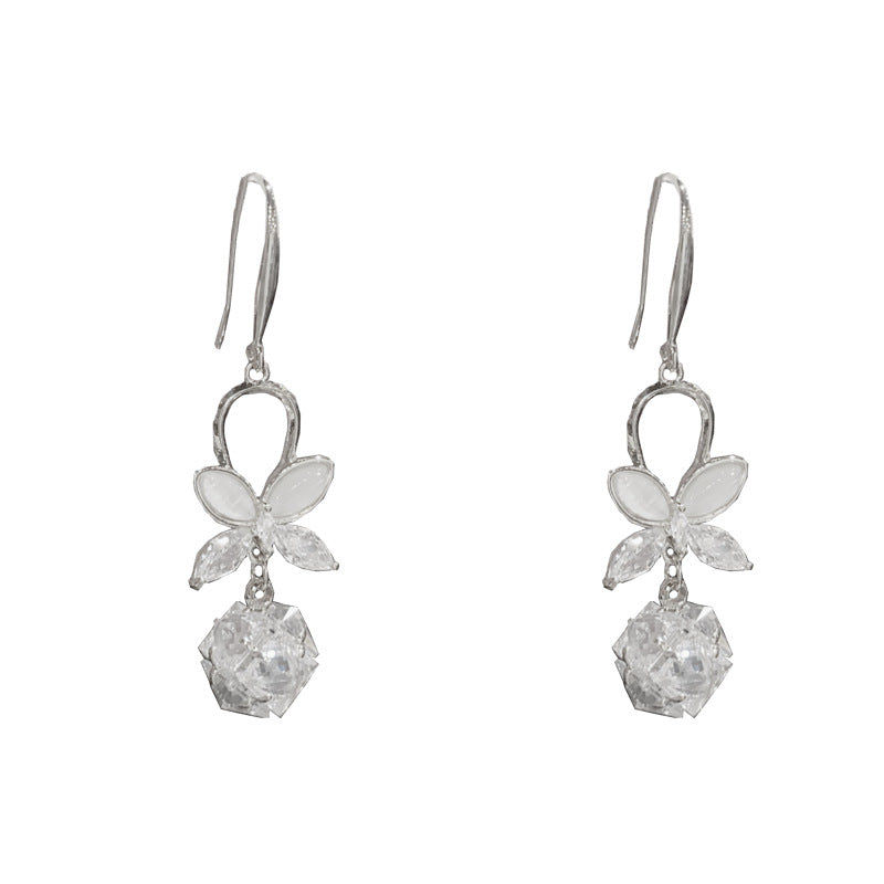 14K Gold-Plated Petal Diamond Bead Drop Earrings-Elegant Floral Design