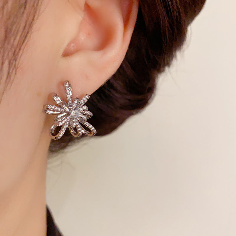 14K Gold-Plated Zircon Firework Stud Earrings - Elegant & Chic Design