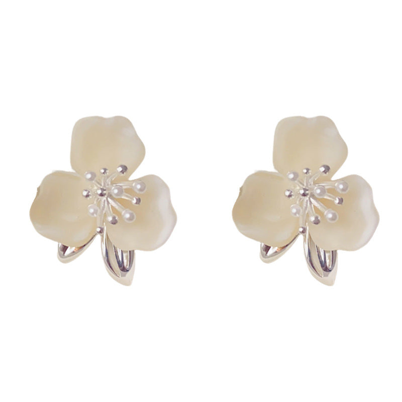 Luxury Oversized Camellia Metal Flower Earrings – French Design