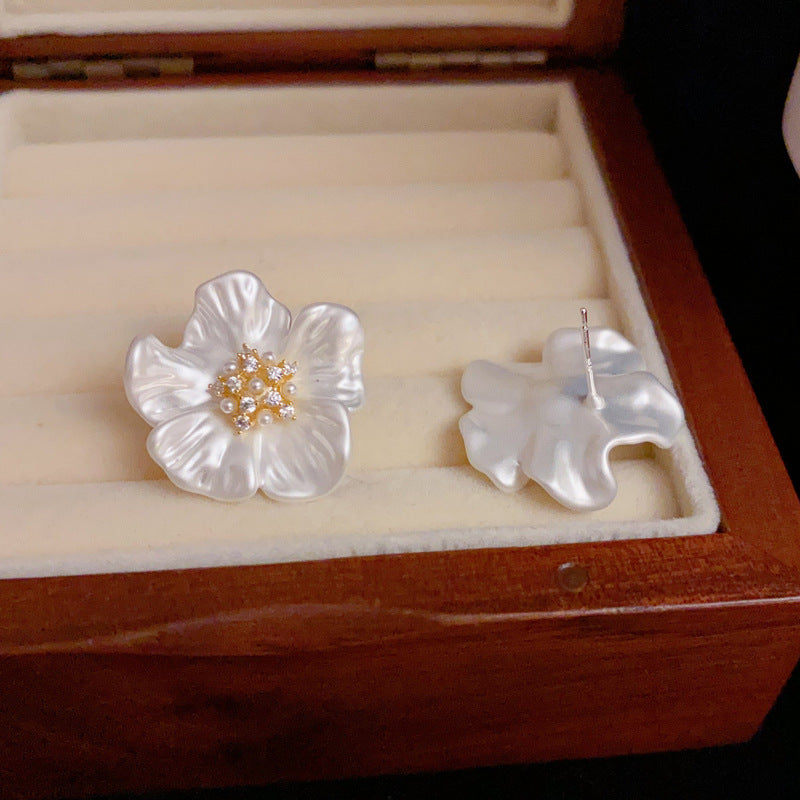 14K Gold-Plated Camellia Flower Pear Earrings - Elegant Floral Design