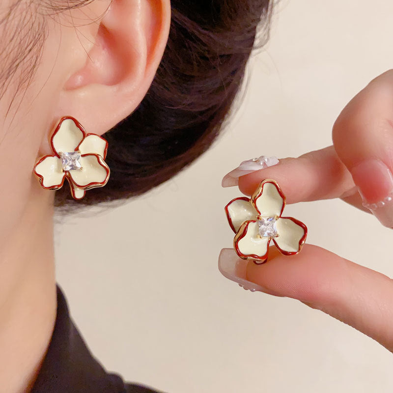 Luxury Zircon Petal Stud Earrings – Floral Design